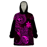 Hawaii Wearable Blanket Hoodie Pineapple Mix Polynesian Plumeria Pink Version LT14 One Size Pink - Polynesian Pride