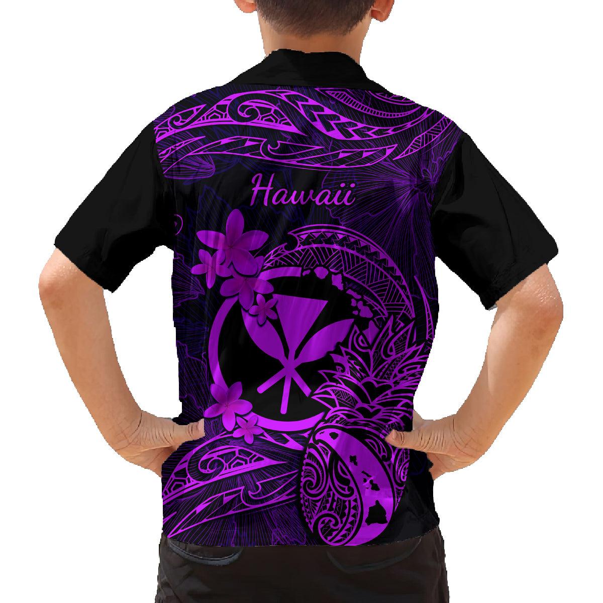 Hawaii Family Matching Off Shoulder Short Dress and Hawaiian Shirt Pineapple Mix Polynesian Plumeria Purple Version LT14 - Polynesian Pride