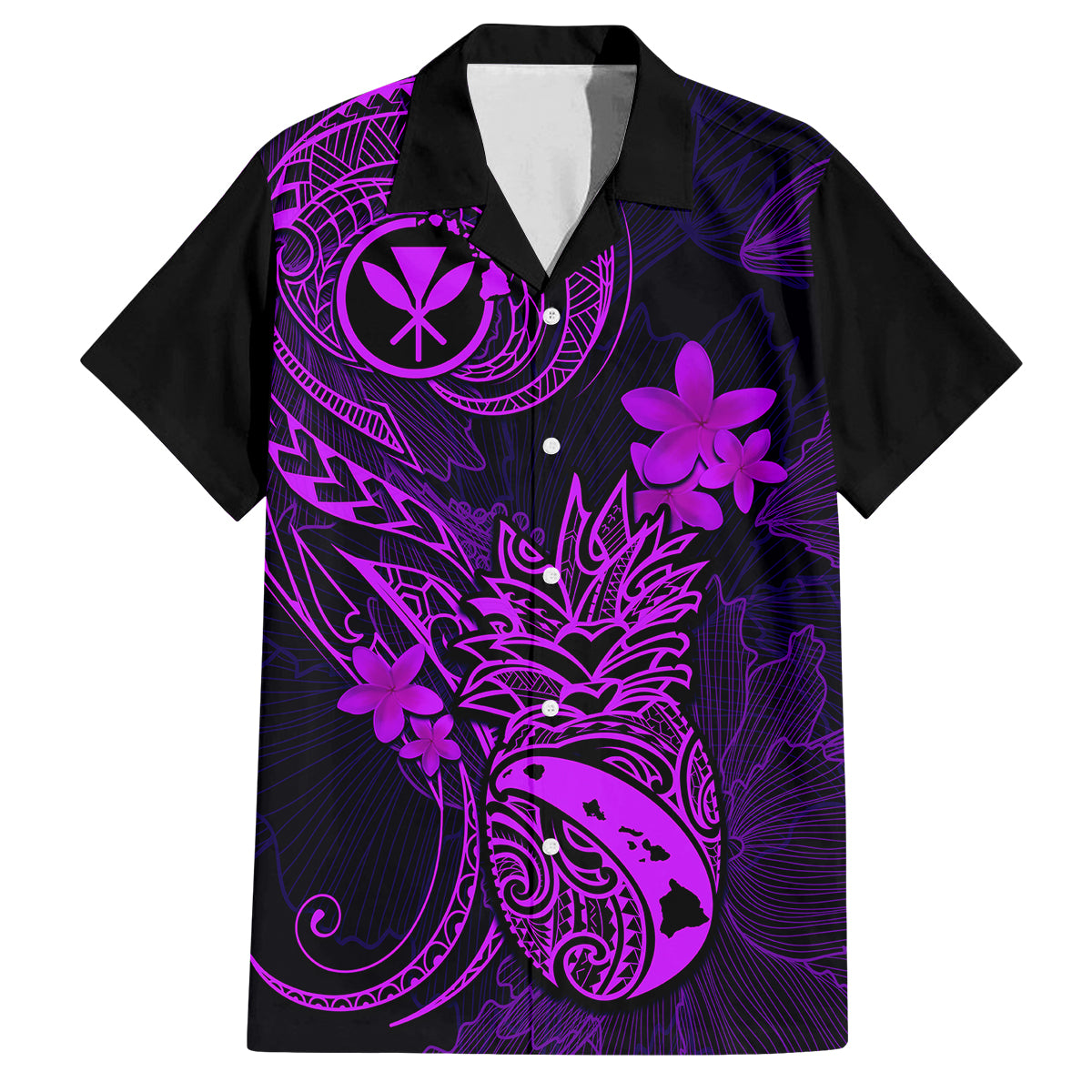 Hawaii Family Matching Puletasi Dress and Hawaiian Shirt Pineapple Mix Polynesian Plumeria Purple Version LT14 Dad's Shirt - Short Sleeve Purple - Polynesian Pride
