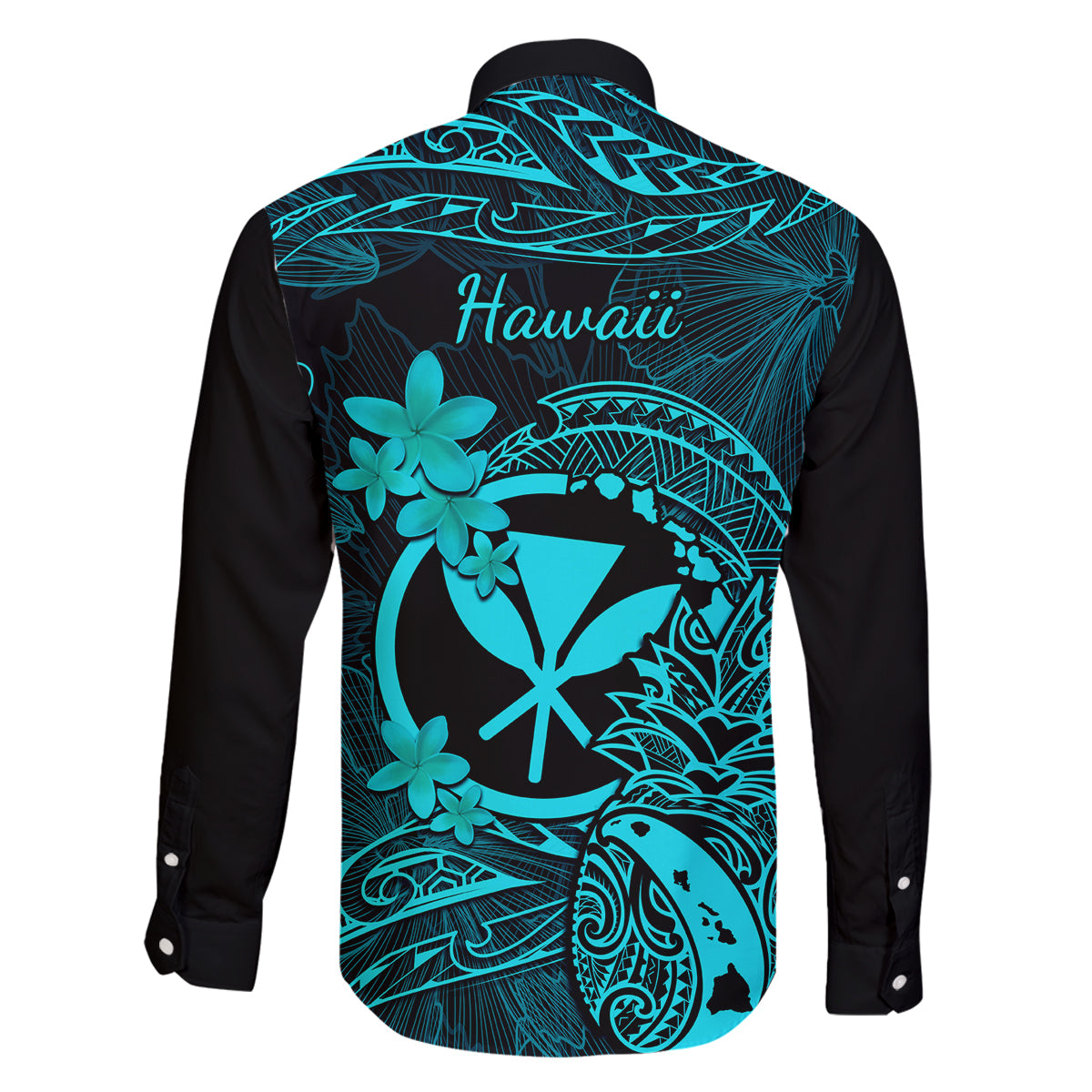 Hawaii Family Matching Tank Maxi Dress and Hawaiian Shirt Pineapple Mix Polynesian Plumeria Turquoise Version LT14 - Polynesian Pride