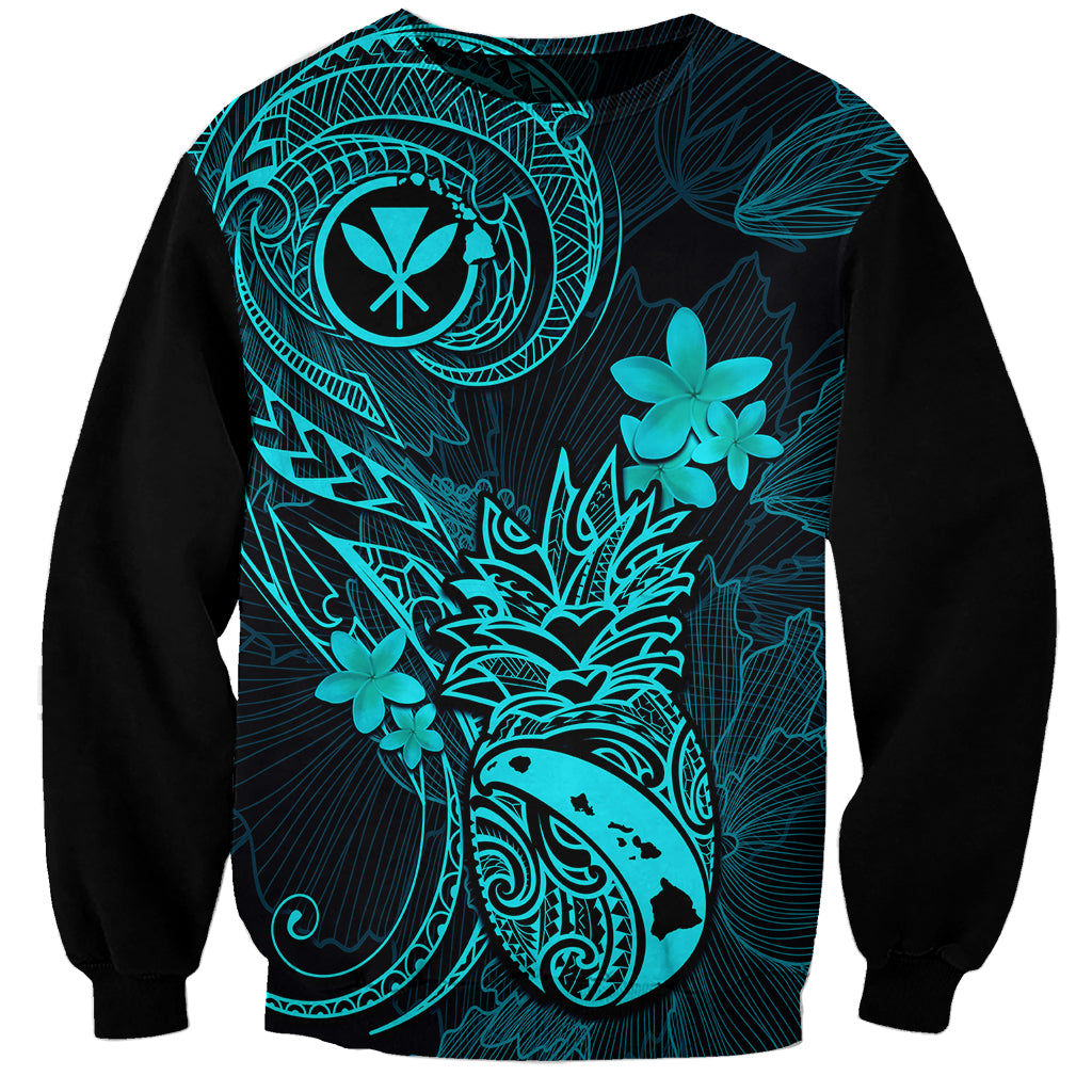 Hawaii Sweatshirt Pineapple Mix Polynesian Plumeria Turquoise Version LT14 Unisex Turquoise - Polynesian Pride