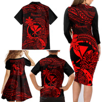 Hawaii Family Matching Long Sleeve Bodycon Dress and Hawaiian Shirt Pineapple Mix Polynesian Plumeria Red Version LT14 - Polynesian Pride