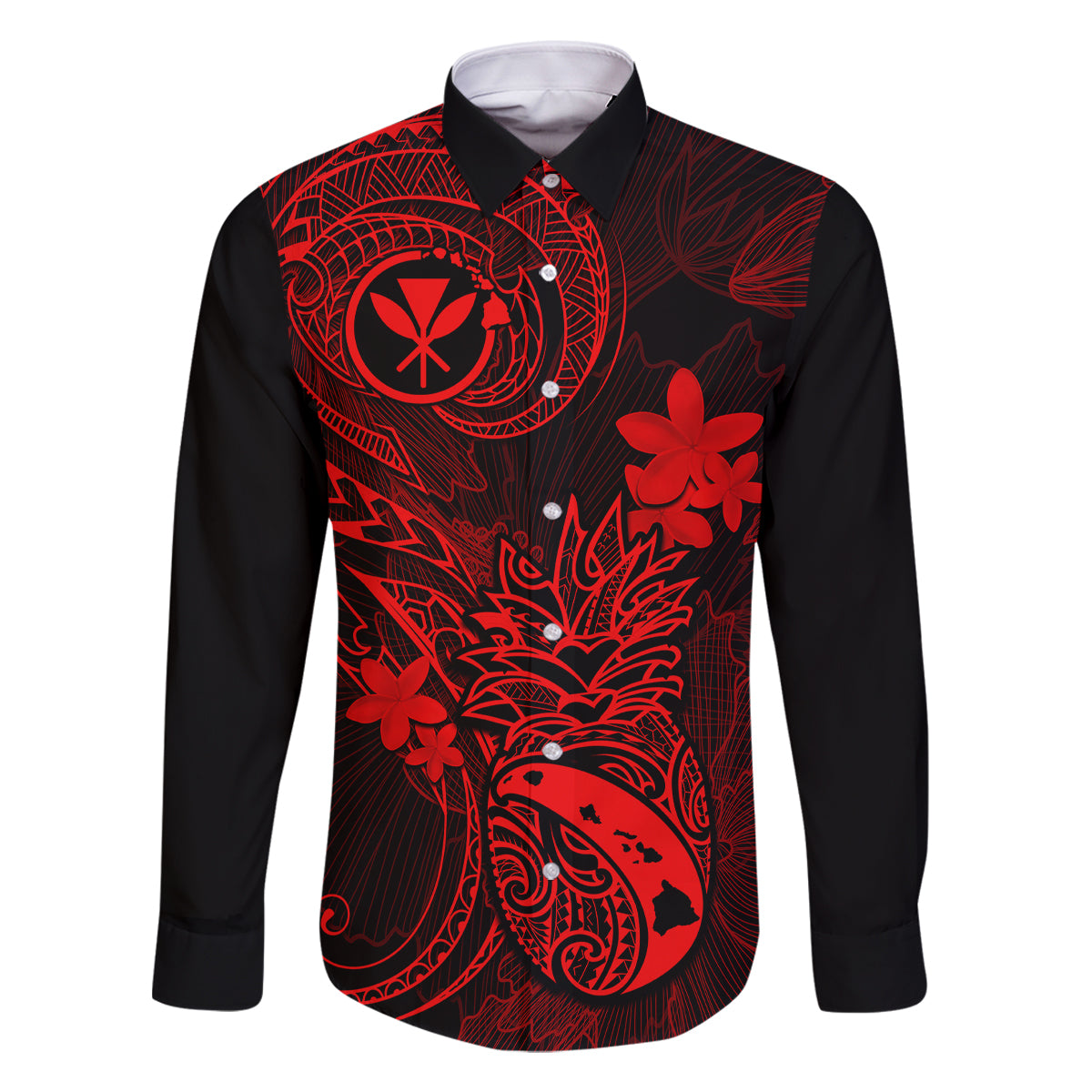 Hawaii Family Matching Long Sleeve Bodycon Dress and Hawaiian Shirt Pineapple Mix Polynesian Plumeria Red Version LT14 Dad's Shirt - Long Sleeve Red - Polynesian Pride