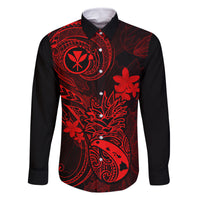 Hawaii Family Matching Long Sleeve Bodycon Dress and Hawaiian Shirt Pineapple Mix Polynesian Plumeria Red Version LT14 Dad's Shirt - Long Sleeve Red - Polynesian Pride