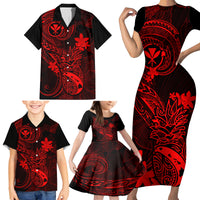 Hawaii Family Matching Short Sleeve Bodycon Dress and Hawaiian Shirt Pineapple Mix Polynesian Plumeria Red Version LT14 - Polynesian Pride