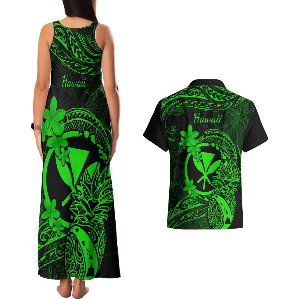 hawaii-couples-matching-tank-maxi-dress-and-hawaiian-shirt-pineapple-mix-polynesian-plumeria-green-version