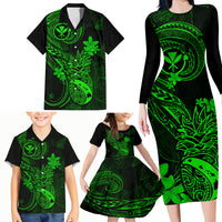 Hawaii Family Matching Long Sleeve Bodycon Dress and Hawaiian Shirt Pineapple Mix Polynesian Plumeria Green Version LT14 - Polynesian Pride