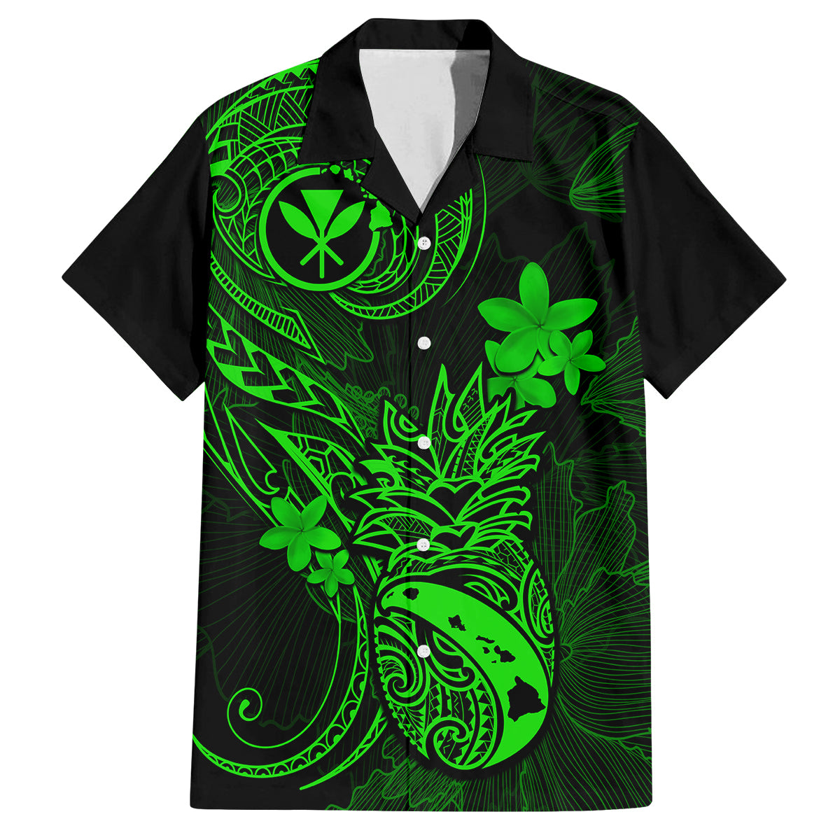 Hawaii Family Matching Mermaid Dress and Hawaiian Shirt Pineapple Mix Polynesian Plumeria Green Version LT14 Dad's Shirt - Short Sleeve Green - Polynesian Pride