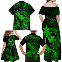 Hawaii Family Matching Off Shoulder Long Sleeve Dress and Hawaiian Shirt Pineapple Mix Polynesian Plumeria Green Version LT14 - Polynesian Pride