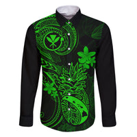 Hawaii Family Matching Off Shoulder Long Sleeve Dress and Hawaiian Shirt Pineapple Mix Polynesian Plumeria Green Version LT14 Dad's Shirt - Long Sleeve Green - Polynesian Pride