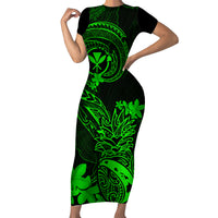 Hawaii Family Matching Short Sleeve Bodycon Dress and Hawaiian Shirt Pineapple Mix Polynesian Plumeria Green Version LT14 Mom's Dress Green - Polynesian Pride