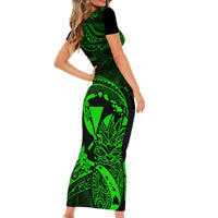 Hawaii Family Matching Short Sleeve Bodycon Dress and Hawaiian Shirt Pineapple Mix Polynesian Plumeria Green Version LT14 - Polynesian Pride
