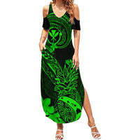 hawaii-family-matching-summer-maxi-dress-and-hawaiian-shirt-pineapple-mix-polynesian-plumeria-green-version