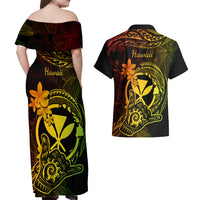 hawaii-couples-matching-off-shoulder-maxi-dress-and-hawaiian-shirt-shaka-tattoo-mix-polynesian-plumeria-reggae-version