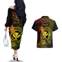 hawaii-couples-matching-off-the-shoulder-long-sleeve-dress-and-hawaiian-shirt-shaka-tattoo-mix-polynesian-plumeria-reggae-version