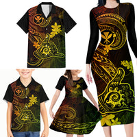 Hawaii Family Matching Long Sleeve Bodycon Dress and Hawaiian Shirt Shaka Tattoo Mix Polynesian Plumeria Reggae Version LT14 - Polynesian Pride