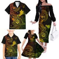 Hawaii Family Matching Off Shoulder Long Sleeve Dress and Hawaiian Shirt Shaka Tattoo Mix Polynesian Plumeria Reggae Version LT14 - Polynesian Pride