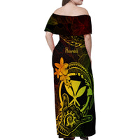 Hawaii Family Matching Off Shoulder Maxi Dress and Hawaiian Shirt Shaka Tattoo Mix Polynesian Plumeria Reggae Version LT14 - Polynesian Pride