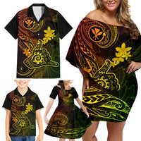 Hawaii Family Matching Off Shoulder Short Dress and Hawaiian Shirt Shaka Tattoo Mix Polynesian Plumeria Reggae Version LT14 - Polynesian Pride