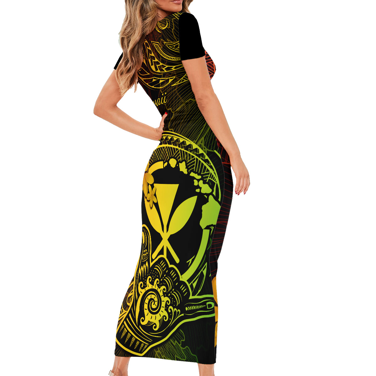 Hawaii Family Matching Short Sleeve Bodycon Dress and Hawaiian Shirt Shaka Tattoo Mix Polynesian Plumeria Reggae Version LT14 - Polynesian Pride