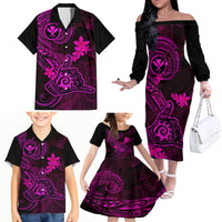 Hawaii Family Matching Off Shoulder Long Sleeve Dress and Hawaiian Shirt Shaka Tattoo Mix Polynesian Plumeria Pink Version LT14 - Polynesian Pride