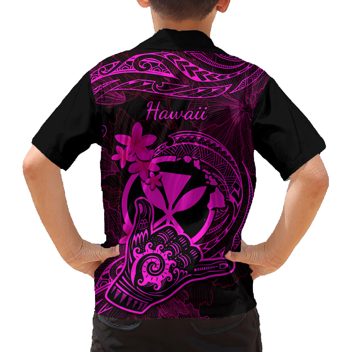 Hawaii Family Matching Off Shoulder Short Dress and Hawaiian Shirt Shaka Tattoo Mix Polynesian Plumeria Pink Version LT14 - Polynesian Pride