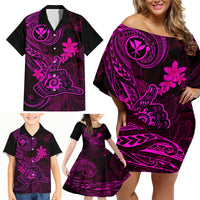 Hawaii Family Matching Off Shoulder Short Dress and Hawaiian Shirt Shaka Tattoo Mix Polynesian Plumeria Pink Version LT14 - Polynesian Pride