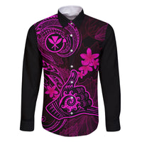 Hawaii Family Matching Off Shoulder Short Dress and Hawaiian Shirt Shaka Tattoo Mix Polynesian Plumeria Pink Version LT14 Dad's Shirt - Long Sleeve Pink - Polynesian Pride