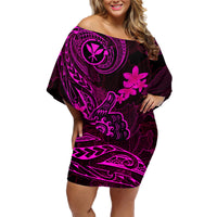 Hawaii Family Matching Off Shoulder Short Dress and Hawaiian Shirt Shaka Tattoo Mix Polynesian Plumeria Pink Version LT14 Mom's Dress Pink - Polynesian Pride