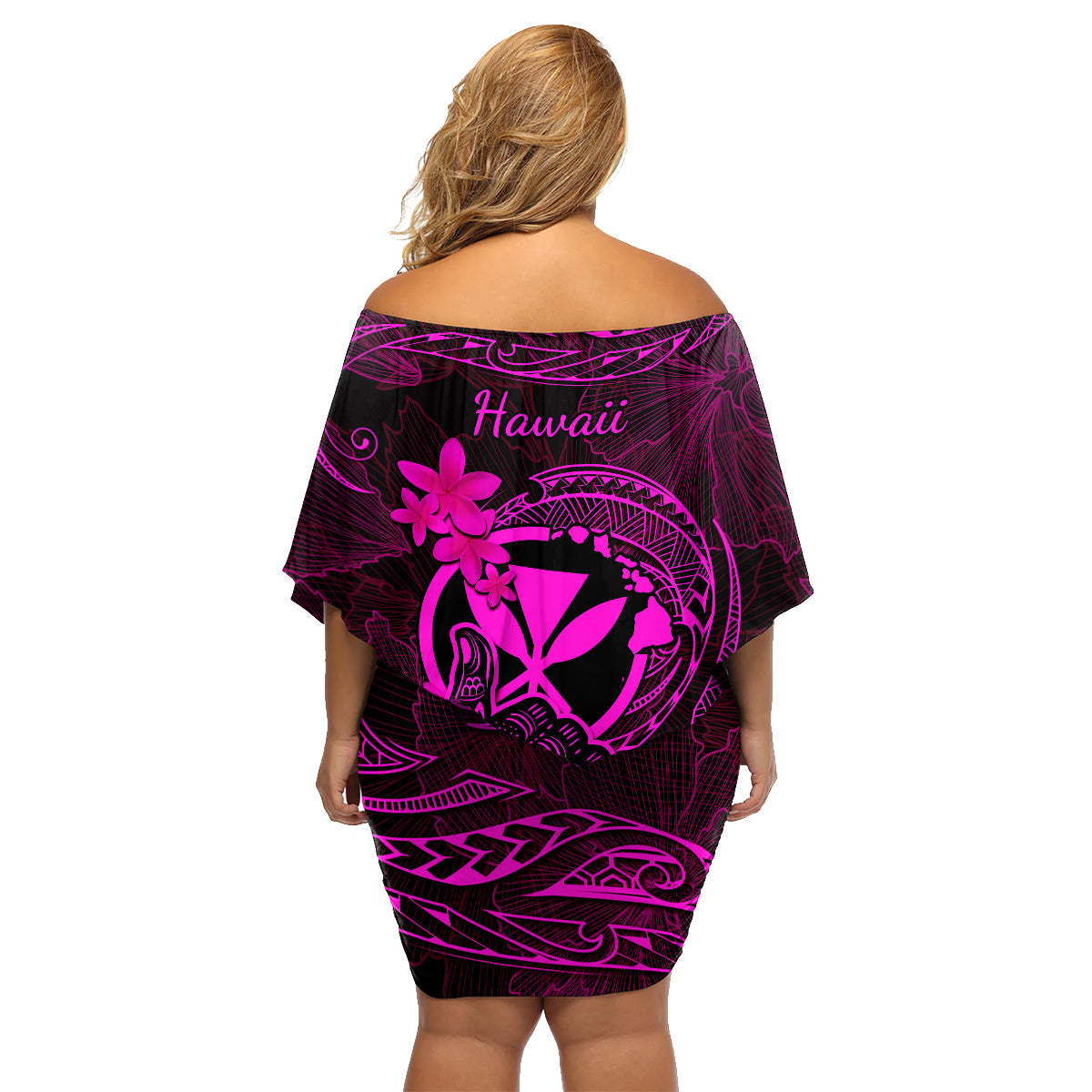 Hawaii Family Matching Off Shoulder Short Dress and Hawaiian Shirt Shaka Tattoo Mix Polynesian Plumeria Pink Version LT14 - Polynesian Pride