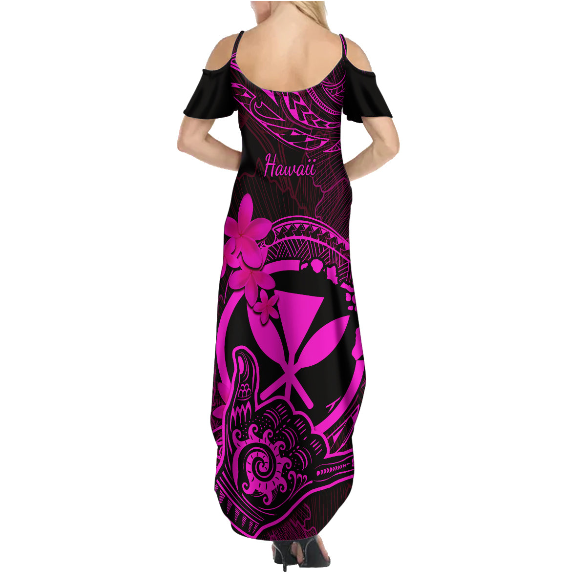Hawaii Family Matching Summer Maxi Dress and Hawaiian Shirt Shaka Tattoo Mix Polynesian Plumeria Pink Version LT14 - Polynesian Pride