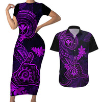 Hawaii Couples Matching Short Sleeve Bodycon Dress and Hawaiian Shirt Shaka Tattoo Mix Polynesian Plumeria Purple Version LT14 Purple - Polynesian Pride