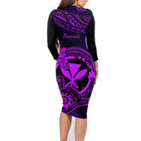 Hawaii Family Matching Long Sleeve Bodycon Dress and Hawaiian Shirt Shaka Tattoo Mix Polynesian Plumeria Purple Version LT14 - Polynesian Pride