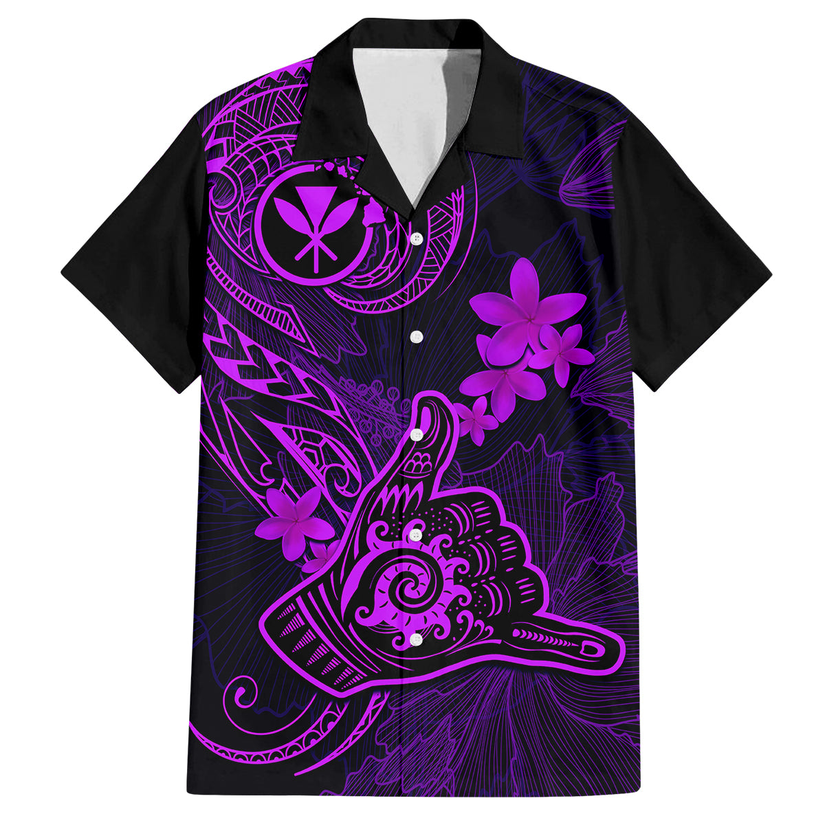 Hawaii Family Matching Mermaid Dress and Hawaiian Shirt Shaka Tattoo Mix Polynesian Plumeria Purple Version LT14 Dad's Shirt - Short Sleeve Purple - Polynesian Pride