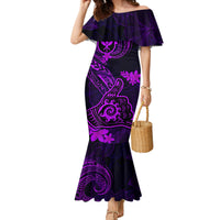 Hawaii Family Matching Mermaid Dress and Hawaiian Shirt Shaka Tattoo Mix Polynesian Plumeria Purple Version LT14 Mom's Dress Purple - Polynesian Pride