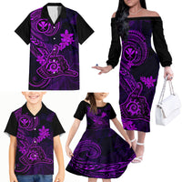 Hawaii Family Matching Off Shoulder Long Sleeve Dress and Hawaiian Shirt Shaka Tattoo Mix Polynesian Plumeria Purple Version LT14 - Polynesian Pride