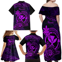 Hawaii Family Matching Off Shoulder Long Sleeve Dress and Hawaiian Shirt Shaka Tattoo Mix Polynesian Plumeria Purple Version LT14 - Polynesian Pride
