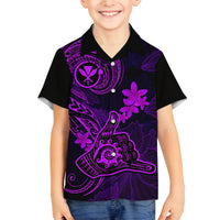 Hawaii Family Matching Off Shoulder Long Sleeve Dress and Hawaiian Shirt Shaka Tattoo Mix Polynesian Plumeria Purple Version LT14 Son's Shirt Purple - Polynesian Pride