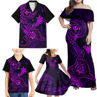 Hawaii Family Matching Off Shoulder Maxi Dress and Hawaiian Shirt Shaka Tattoo Mix Polynesian Plumeria Purple Version LT14 - Polynesian Pride