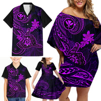Hawaii Family Matching Off Shoulder Short Dress and Hawaiian Shirt Shaka Tattoo Mix Polynesian Plumeria Purple Version LT14 - Polynesian Pride