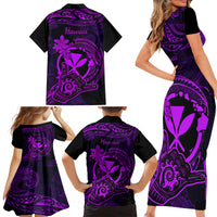 Hawaii Family Matching Short Sleeve Bodycon Dress and Hawaiian Shirt Shaka Tattoo Mix Polynesian Plumeria Purple Version LT14 - Polynesian Pride