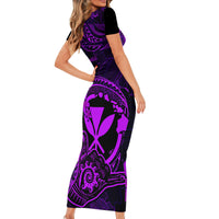 Hawaii Family Matching Short Sleeve Bodycon Dress and Hawaiian Shirt Shaka Tattoo Mix Polynesian Plumeria Purple Version LT14 - Polynesian Pride