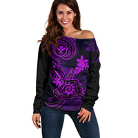 Hawaii Off Shoulder Sweater Shaka Tattoo Mix Polynesian Plumeria Purple Version LT14 Women Purple - Polynesian Pride