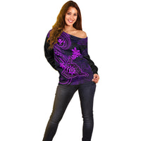 Hawaii Off Shoulder Sweater Shaka Tattoo Mix Polynesian Plumeria Purple Version LT14 - Polynesian Pride