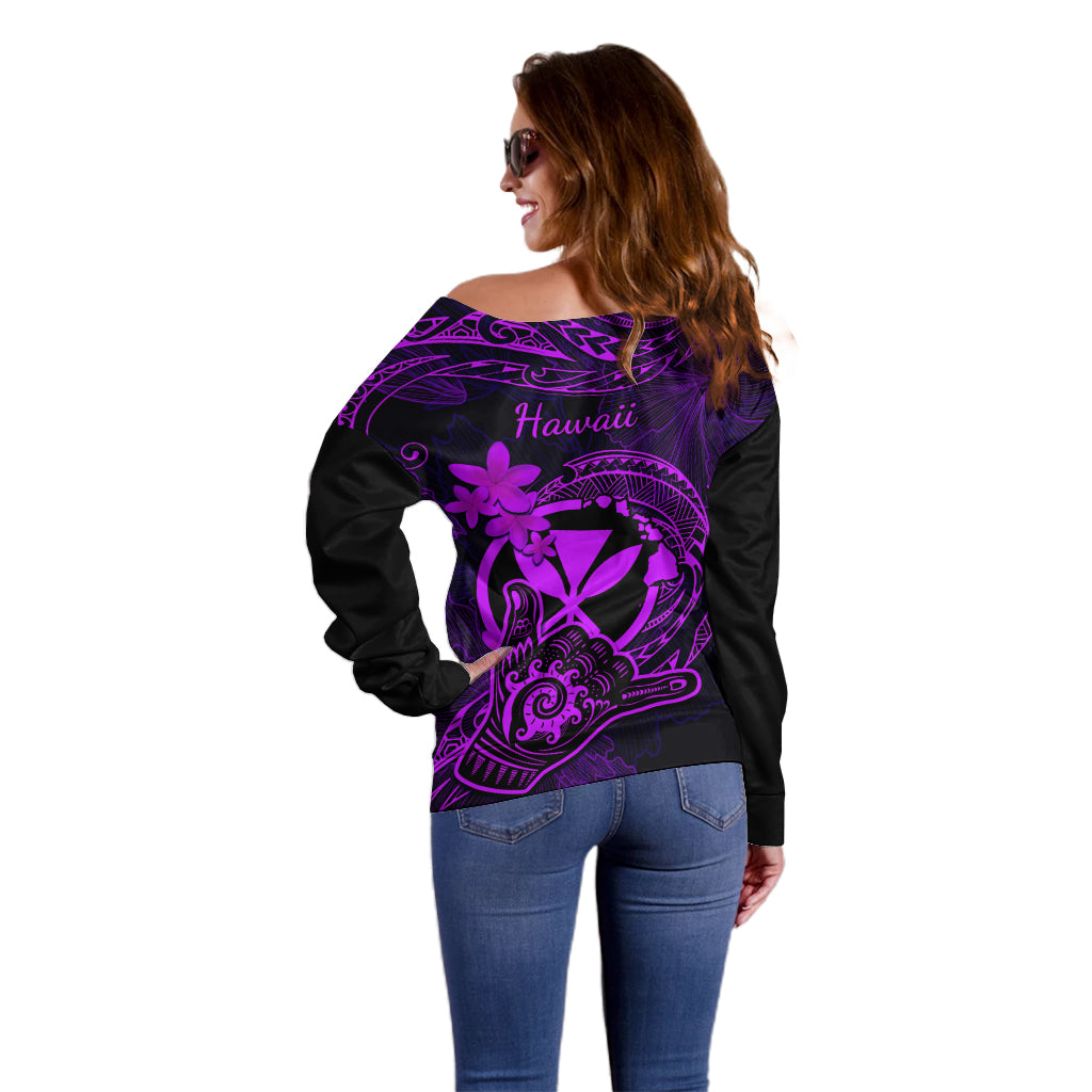 Hawaii Off Shoulder Sweater Shaka Tattoo Mix Polynesian Plumeria Purple Version LT14 - Polynesian Pride