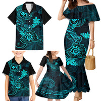 Hawaii Family Matching Mermaid Dress and Hawaiian Shirt Shaka Tattoo Mix Polynesian Plumeria Turquoise Version LT14 - Polynesian Pride