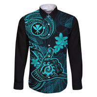Hawaii Family Matching Mermaid Dress and Hawaiian Shirt Shaka Tattoo Mix Polynesian Plumeria Turquoise Version LT14 Dad's Shirt - Long Sleeve Turquoise - Polynesian Pride