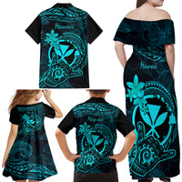 Hawaii Family Matching Off Shoulder Long Sleeve Dress and Hawaiian Shirt Shaka Tattoo Mix Polynesian Plumeria Turquoise Version LT14 - Polynesian Pride