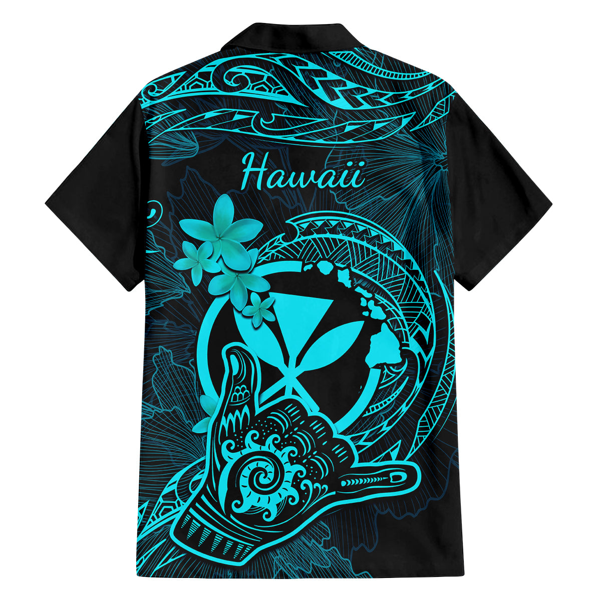 Hawaii Family Matching Off Shoulder Long Sleeve Dress and Hawaiian Shirt Shaka Tattoo Mix Polynesian Plumeria Turquoise Version LT14 - Polynesian Pride