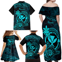 Hawaii Family Matching Off Shoulder Maxi Dress and Hawaiian Shirt Shaka Tattoo Mix Polynesian Plumeria Turquoise Version LT14 - Polynesian Pride